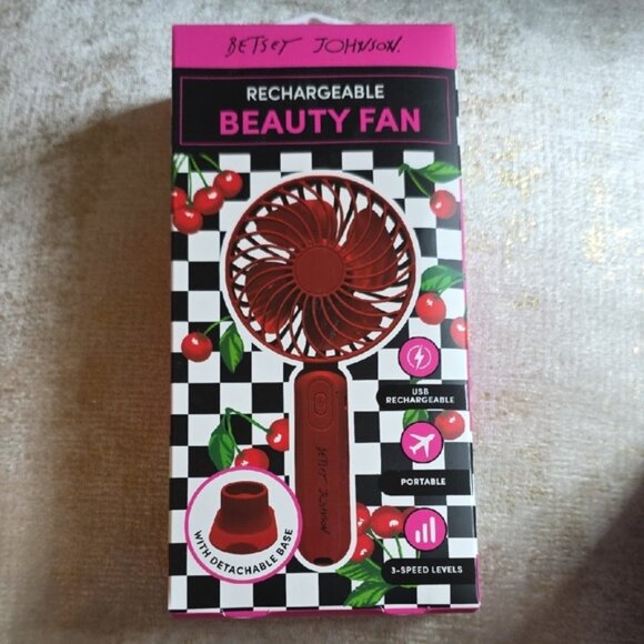 Betsey Johnson Other - Betsey Johnson Cherry Rechargeable Fan - Red and Black